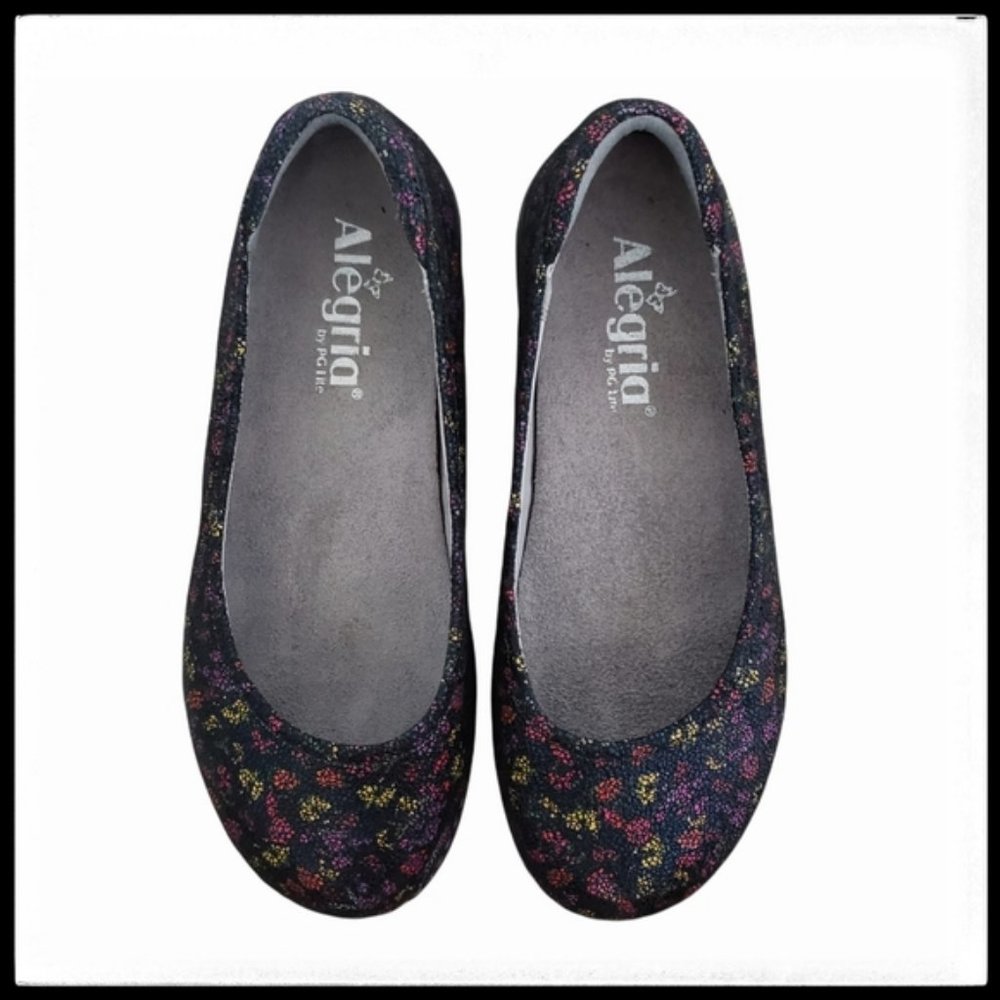 Alegria Petal Floral Ballet Flat Pebbled Leather